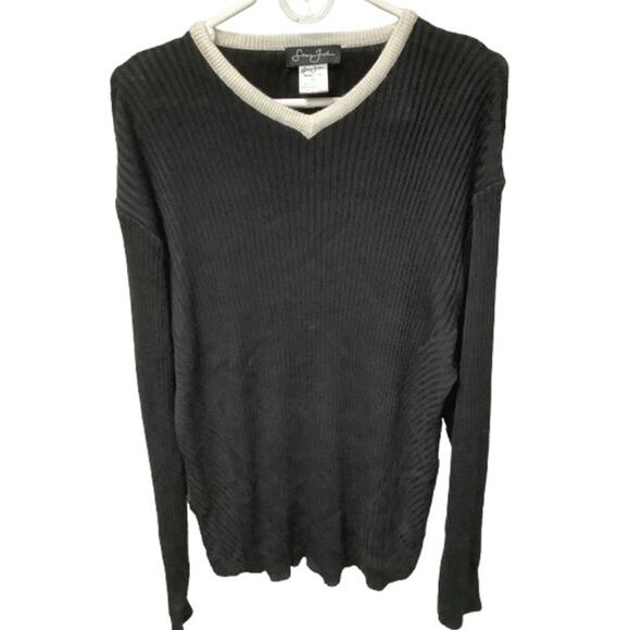 Sean John Black V-Neck Sweater with White Trim XL Minimalist, Streetwear, Casual - Picture 1 of 6